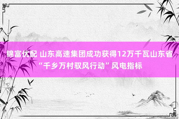 锦富优配 山东高速集团成功获得12万千瓦山东省“千乡万村驭风行动”风电指标